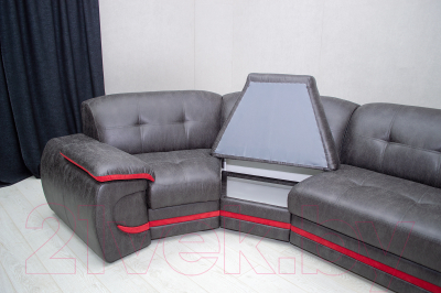 Диван угловой Петрамебель Браво правый (вестерн 09 темно-серый иск. замша/красный велюр)