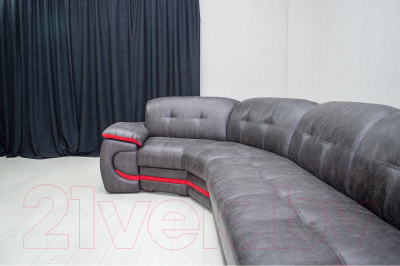 Диван угловой Петрамебель Браво правый (вестерн 09 темно-серый иск. замша/красный велюр)