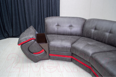 Диван угловой Петрамебель Браво правый (вестерн 09 темно-серый иск. замша/красный велюр)