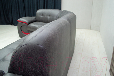 Диван угловой Петрамебель Браво правый (вестерн 09 темно-серый иск. замша/красный велюр)