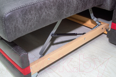 Диван угловой Петрамебель Браво правый (вестерн 09 темно-серый иск. замша/красный велюр)