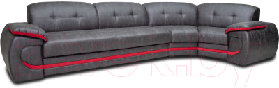 Диван угловой Петрамебель Браво левый (вестерн 09 темно-серый иск. замша/красный велюр) - фото
