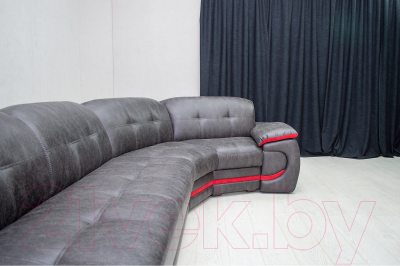 Диван угловой Петрамебель Браво левый (вестерн 09 темно-серый иск. замша/красный велюр)