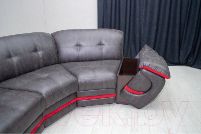 Диван угловой Петрамебель Браво левый (вестерн 09 темно-серый иск. замша/красный велюр)