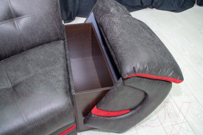 Диван угловой Петрамебель Браво левый (вестерн 09 темно-серый иск. замша/красный велюр)