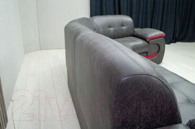 Диван угловой Петрамебель Браво левый (вестерн 09 темно-серый иск. замша/красный велюр)