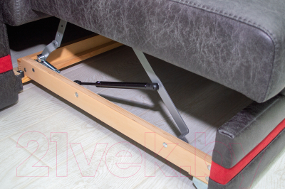 Диван угловой Петрамебель Браво левый (вестерн 09 темно-серый иск. замша/красный велюр)