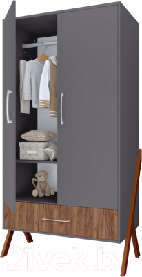 Шкаф Polini Kids Porto 3100 / 0002573.164 (графит/дуб крафт) - фото