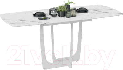 Обеденный стол ТриЯ Орфей (белый муар/стекло глянцевое белый мрамор)