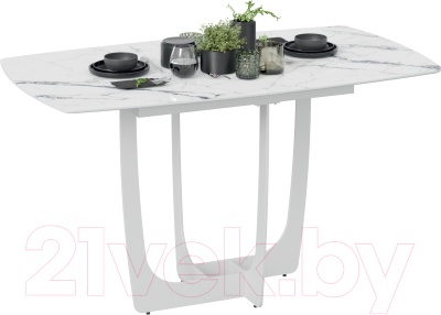 Обеденный стол ТриЯ Орфей (белый муар/стекло глянцевое белый мрамор)