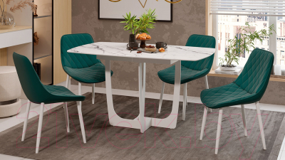 Обеденный стол ТриЯ Орфей (белый муар/стекло глянцевое белый мрамор)