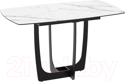 Обеденный стол ТриЯ Орфей (черный муар/стекло глянцевое белый мрамор) - фото