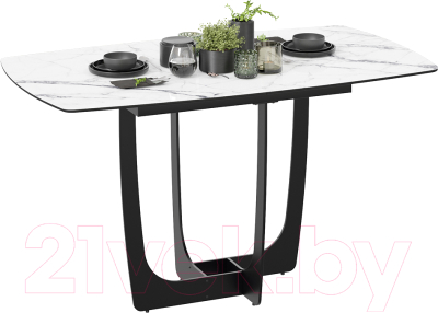 Обеденный стол ТриЯ Орфей (черный муар/стекло глянцевое белый мрамор)