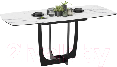 Обеденный стол ТриЯ Орфей (черный муар/стекло глянцевое белый мрамор)