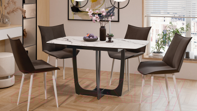 Обеденный стол ТриЯ Орфей (черный муар/стекло глянцевое белый мрамор)