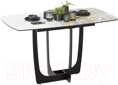 Обеденный стол ТриЯ Орфей (черный муар/стекло глянцевое оникс)