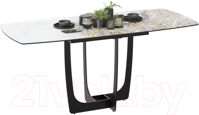 Обеденный стол ТриЯ Орфей (черный муар/стекло глянцевое оникс)