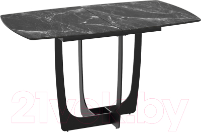 Обеденный стол ТриЯ Орфей (черный муар/стекло глянцевое черный мрамор) - фото