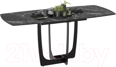 Обеденный стол ТриЯ Орфей (черный муар/стекло глянцевое черный мрамор)