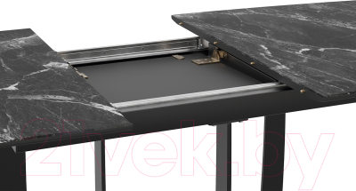 Обеденный стол ТриЯ Орфей (черный муар/стекло глянцевое черный мрамор)