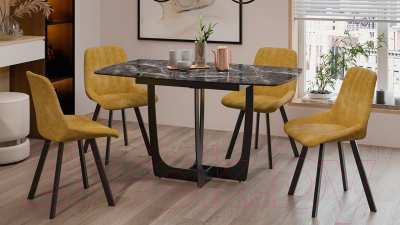 Обеденный стол ТриЯ Орфей (черный муар/стекло глянцевое черный мрамор)