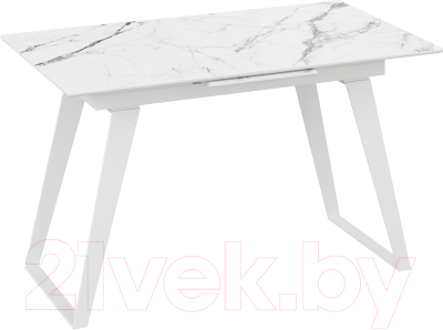 Обеденный стол ТриЯ Техно (белый муар/стекло глянцевое белый мрамор) - фото