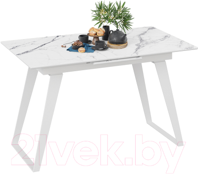 Обеденный стол ТриЯ Техно (белый муар/стекло глянцевое белый мрамор)