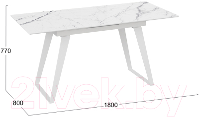 Обеденный стол ТриЯ Техно (белый муар/стекло глянцевое белый мрамор)