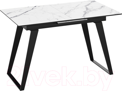 Обеденный стол ТриЯ Техно (черный муар/стекло глянцевое белый мрамор) - фото