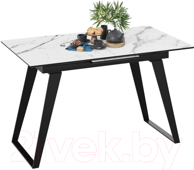 Обеденный стол ТриЯ Техно (черный муар/стекло глянцевое белый мрамор)