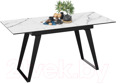Обеденный стол ТриЯ Техно (черный муар/стекло глянцевое белый мрамор)