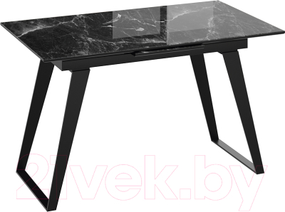 Обеденный стол ТриЯ Техно (черный муар/стекло глянцевое черный мрамор) - фото