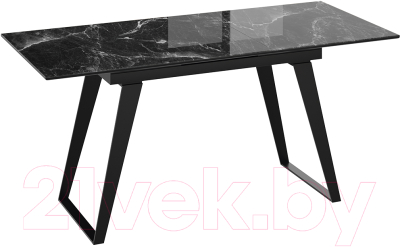 Обеденный стол ТриЯ Техно (черный муар/стекло глянцевое черный мрамор)