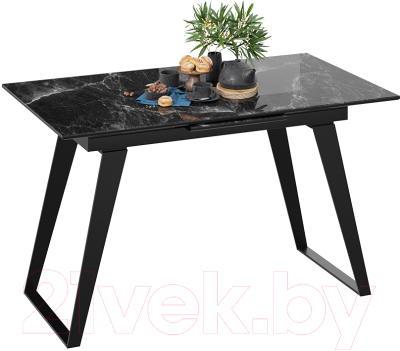 Обеденный стол ТриЯ Техно (черный муар/стекло глянцевое черный мрамор)