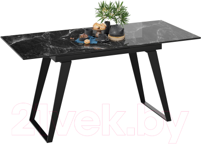 Обеденный стол ТриЯ Техно (черный муар/стекло глянцевое черный мрамор)