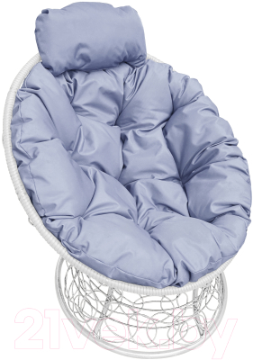 Кресло садовое M-Group Папасан мини / 12070109 (белый ротанг/серая подушка) - фото