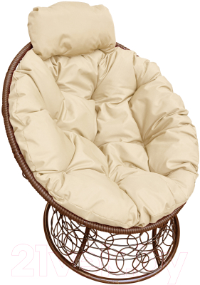 Кресло садовое M-Group Папасан мини / 12070201 (коричневый ротанг/бежевая подушка) - фото