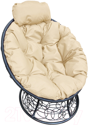 Кресло садовое M-Group Папасан мини / 12070401 (черный ротанг/бежевая подушка) - фото