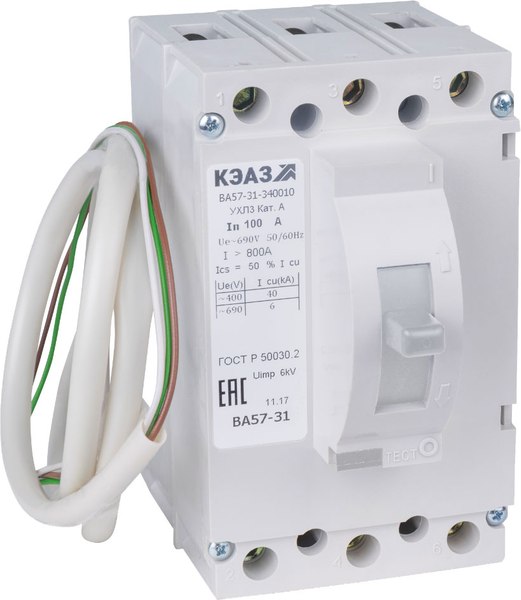 Выключатель автоматический КЭАЗ ВА57-31-341810-50А-400-690AC-НР230AC/220DC-УХЛ3 / 108482 - фото