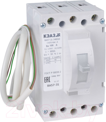 Выключатель автоматический КЭАЗ ВА57-31-341810-100А-800-690AC-НР230AC/220DC-УХЛ3 / 108485 - фото