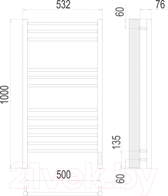 Полотенцесушитель электрический Terminus Аврора П12 500x1000 (RAL 9003, Sensor Quick Touch)