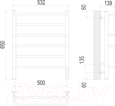 Полотенцесушитель электрический Terminus Евромикс П6 500x650