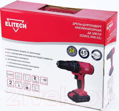 Аккумуляторная дрель-шуруповерт Elitech ДА 18СЛ2