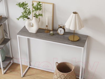 Консольный столик Loftyhome Мальборк / 1627936 (смоук, с белым основанием)