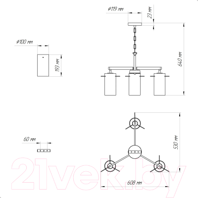 Люстра Элетех Эсми 231 НСБ 01-3x60-172 Е27 / 1005405248 (черный/золото)