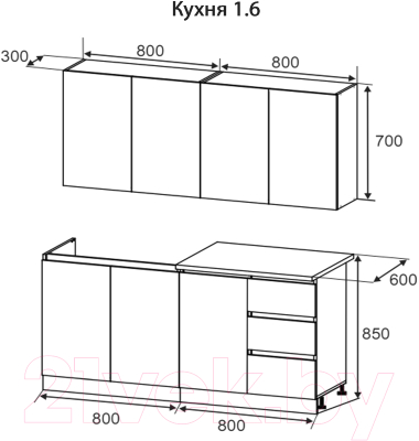 Кухонный гарнитур Артём-Мебель Мэри СН-114 ДСП 1.6м (белый)