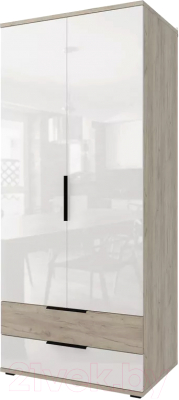 Шкаф Stolline Альянс 2-х дверный с ящиками / 435.01 (дуб крафт/белый глянец) - фото