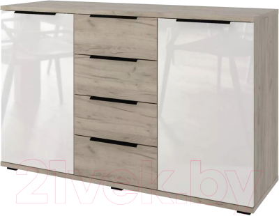 Тумба Stolline Альянс 4 ящика 2 дв / 435.09 (дуб крафт/белый глянец) - фото