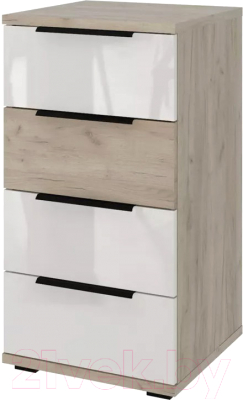 Комод Stolline Альянс 4 ящика / 435.10 (дуб крафт/белый глянец) - фото