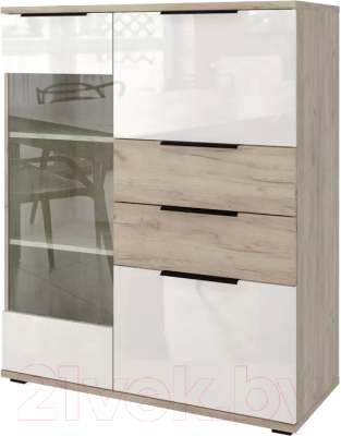 Тумба Stolline Альянс со стеклом / 435.18 (дуб крафт/белый глянец) - фото